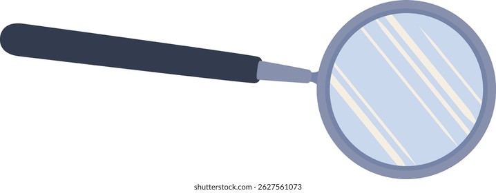 Small round mirror featuring a sleek gray handle, reflecting parallel beams of light, serving as an essential tool for dentists and makeup artists, isolated against a clean white background