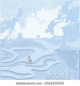A small round penguin with an egg in its paw walks on ice. Imitation of cold. The other animal is striped.