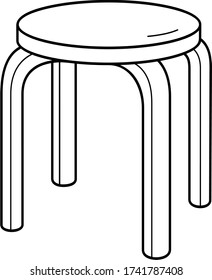 Small round wooden stool. Vector outline icon.