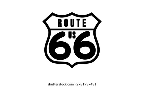 Small Route 66 Shield Highway Sign, black isolated vector silhouette