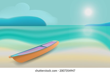 Small rowboat on the beach by the sea,vector image 