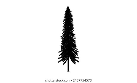 small Rustic Alpine Tree, black isolates silhouette