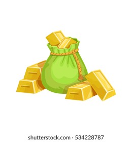 Small Sack With Golden Bars, Hidden Treasure And Riches For Reward.  Game Design Variation