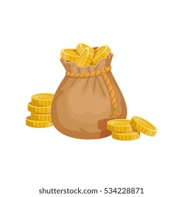 Small Sack With Golden Coins, Hidden Treasure And Riches For Reward.  Game Design Variation