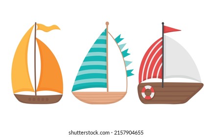 Small sailboat. Doodle flat clipart. All objects are repainted.