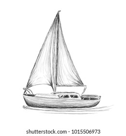 Small sailboat isolated vector illustration. Hand drawn small yacht