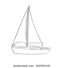 Small sailboat isolated vector illustration. Hand drawn small yacht sketch silhouette