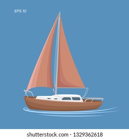 Small sailboat vector illustration. Small boat with sail