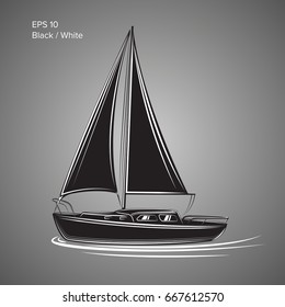 Small sailboat vector illustration. Small boat with sail