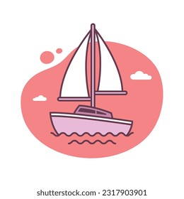 Small sailing yacht icon vector illustration in mono line style
