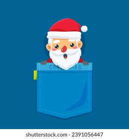 Small Santa Claus in a pocket. Isolated Vector Illustration