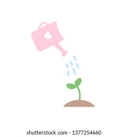 kleine Saplbaumpflanze mit Wassertopf mit herzpastellfarbener flacher Vektorillustration 
