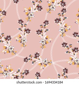 Small scale of brush stroke with polka dots chain sweet mmod and tone seamless pattern in vector EPS10,Design for fashion,fabric,web,wallpaper,wrapping and all graphic type on light pink.