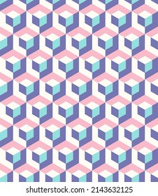 Small scale isometric cubes optical vector seamless pattern. Abstract multicolor micro geometric texture. Modern textile fashion print. Retro style nostalgic background