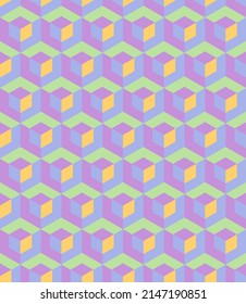 Small scale isometric cubes optical vector seamless pattern. Abstract multicolor micro geometric texture. Modern textile fashion print. Retro style nostalgic background