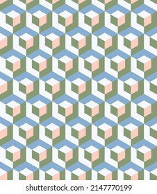 Small scale isometric cubes optical vector seamless pattern. Abstract multicolor micro geometric texture. Modern textile fashion print. Retro style nostalgic background