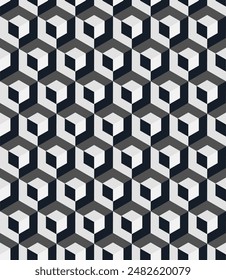 Small scale isometric cubes optical vector seamless pattern. Abstract monochrome micro geometric texture. Modern textile fashion print. Retro style nostalgic background
