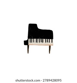Small scale piano with black body white keys and wooden legs isolated