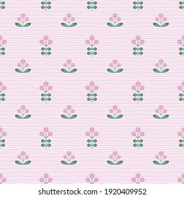 Small Scale Scandinavian Floral Pattern Background. Pink and Green Print.