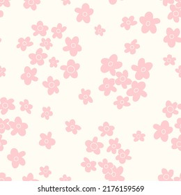 Small scaled hippie seamless vector pattern. Nostalgic retro 60s-70s groovy print. Vintage floral background. Textile and surface design with old fashioned hand drawn naive geometric flowers