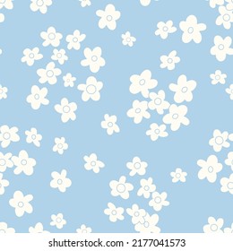 Patrón vectorial sin costuras hippie de pequeña escala. Impresión nostálgica retro de 60-70. Fondo floral vintage. Diseño textil y de superficie con flores geométricas naif de estilo antiguo dibujadas a mano