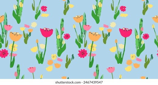 Small scaled tulip flowers. Plant background for fashion, wallpapers, print. Trendy floral design