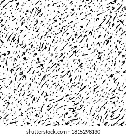 Kleine, verstreute Schlaganfälle mit Schwarz auf weißem Papier. Motley Wandfläche.