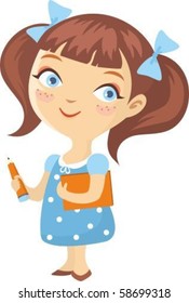 The small schoolgirl in a blue dress