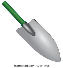 Small scoop to work in the garden with narrow blade. Vector illustration.