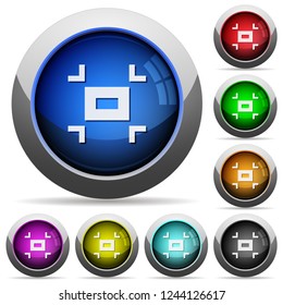Small screen icons in round glossy buttons with steel frames