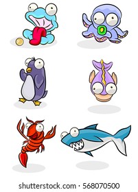 Small Sea Creature Cartoon Drawings: เวกเตอร์สต็อก (ปลอดค่าลิขสิทธิ์