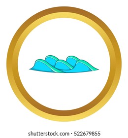 Small sea wave vector icon in golden circle, cartoon style isolated on white background