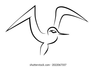 Small seagull seabird in black lines on white background for logo, icons