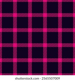 Small seamless pattern fabric, warp vector plaid tartan. Mens shirt texture background textile check in pink and black colors palette.