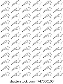 Small seamless pattern of shooting stars in black and white.