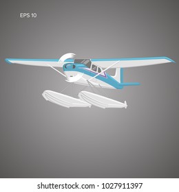 Small seaplane isolated vector illustration. Single engine turboprop hydroplane