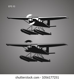 Small seaplane isolated vector illustration. Single engine turboprop hydroplane icon