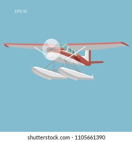 Small seaplane isolated vector illustration. Single engine turboprop hydroplane