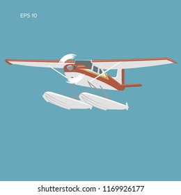 Small seaplane isolated vector illustration. Single engine turboprop hydroplane