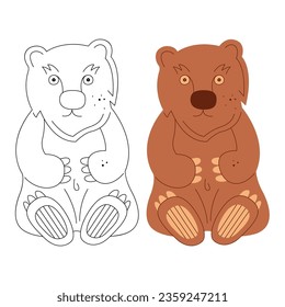 A small set with bears. Black and white and color clipart vector illustration.