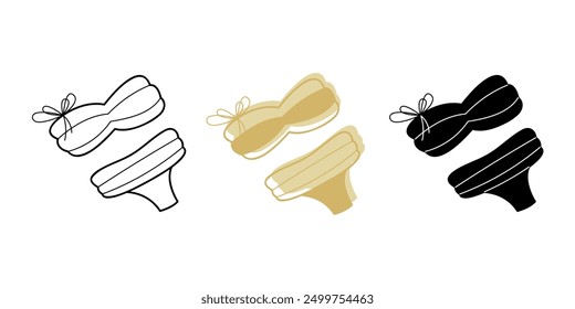 A small set with a bikini with bow in different colors. Clip art for your projects.