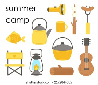 Small set of camping elements in flat style. Vector illustration.