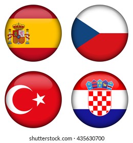 Small set of circle shaped flags. Turkey, Spain, Croatia , Czech Republic