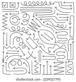 Small set collection of hand drawn arrows. Vector illustration. 