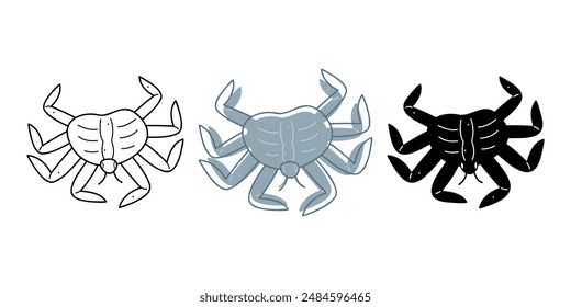 A small set with crab in different colors. Doodle clip art for your projects.