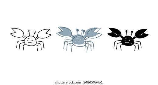 A small set with crayfish in different colors. Doodle clip art for your projects.