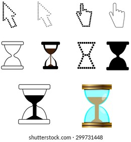 A small set of cursors in the form of an hourglass