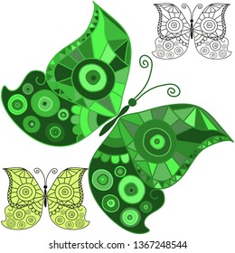 Small set of drawn butterflies on transparent background. Isolated. Vector image. Eps 8