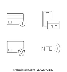 Kleiner Satz von vier Zeilen Symbole in Bezug auf Zahlungen und NFC-Einstellungen.
