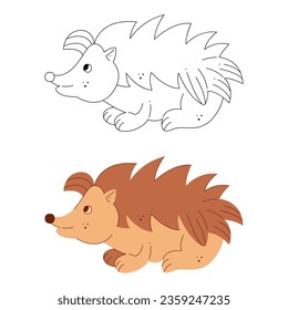 Ein kleines Set mit Igel. Schwarz-Weiß und Farbclip-Kunst Vektorgrafik.